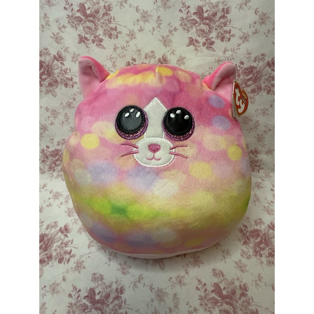 Ty Squish-a-Boos Sonny the Cat Plush Pink Rainbow Stuffed Animal 8"